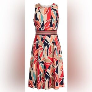 Chetta B Vibrant Leaf Print Midi Dress Sleeveless Lined Sz 18 Colorful Fit&Flare